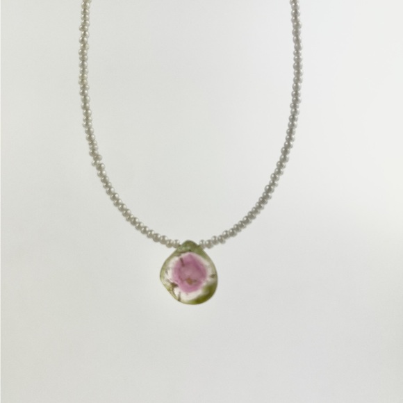 Watermelon tourmaline pendant with seed beads - Picture 3 of 5